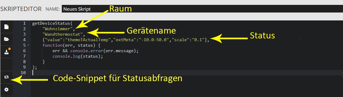 Status des Gerätes im Code